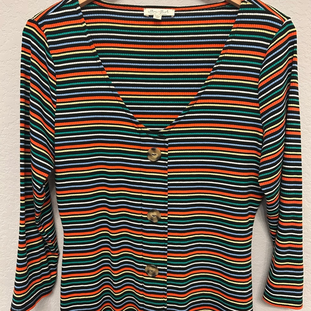Ultra Flirt Multicolor Striped Long Sleeve Dress - Picture 2 of 5